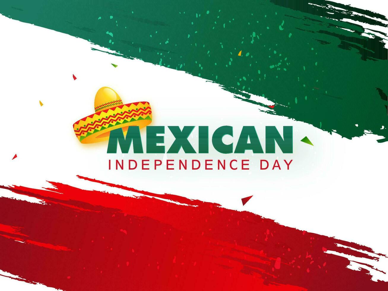 Typography of Mexican Independence Day with sombrero hat illustration on green and red brush stroke background. Can be Used as greeting card design. vector