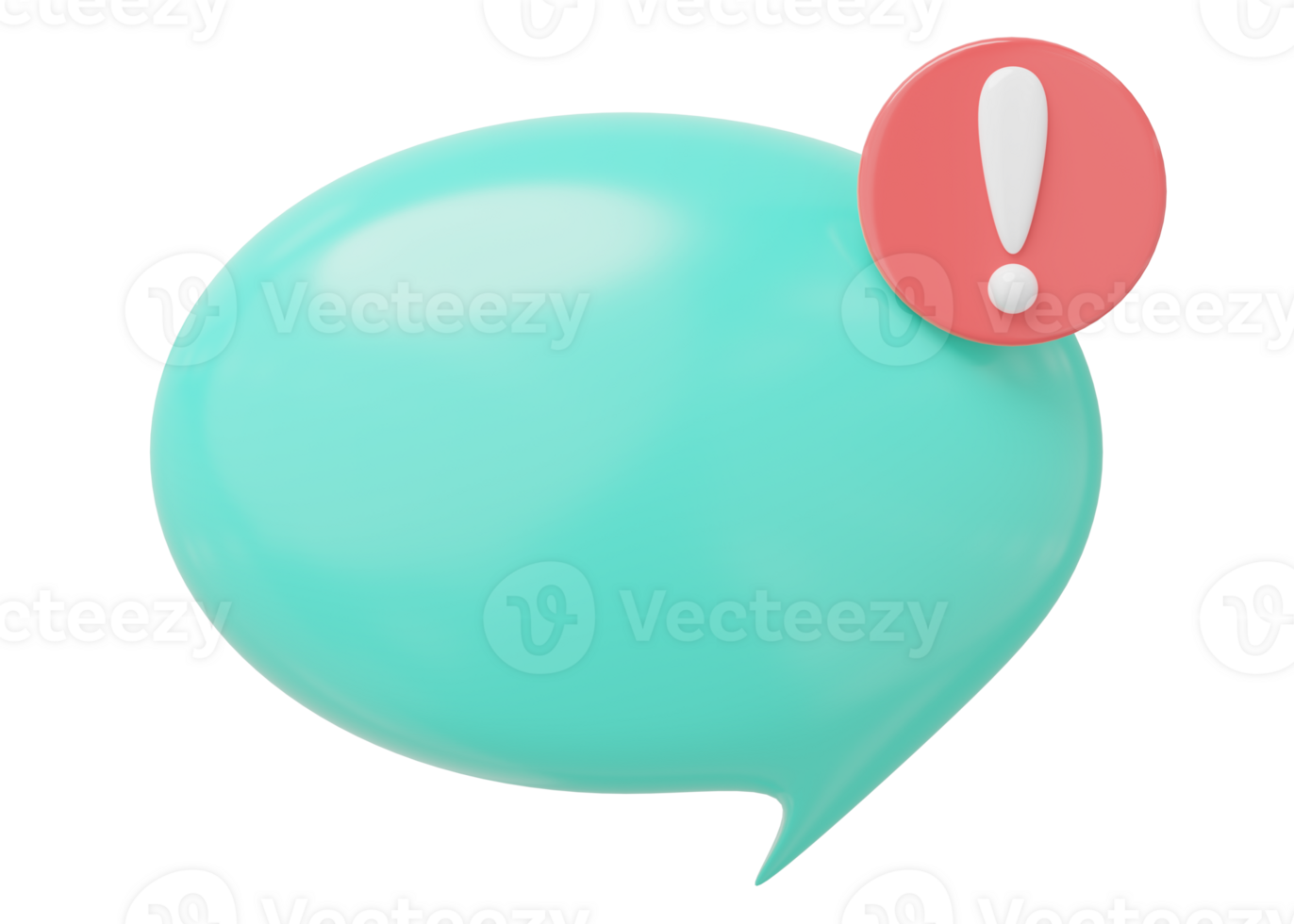 3d Notification chat bubble icon on transparent. Glossy speech balloon with exclamation mark symbol. Social media messages box. Comment text cloud for website. Cartoon icon minimal smooth. 3d render. png