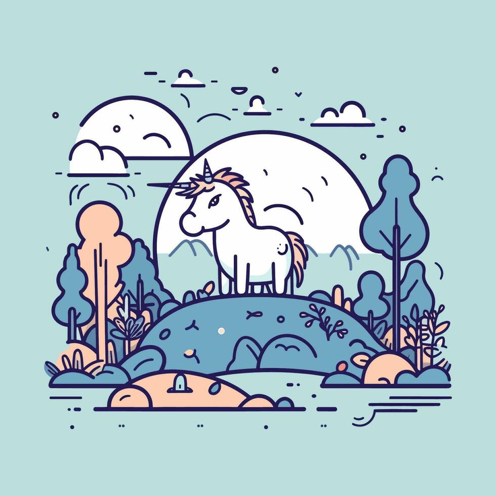 A whimsical and charming logo illustration featuring a cute kawaii unicorn, perfect for a children's brand or a magical-themed product vector