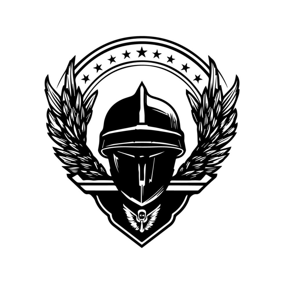 A military helmet logo emblem, hand-drawn for a unique and authentic touch. Perfect for military-themed designs and illustrations vector