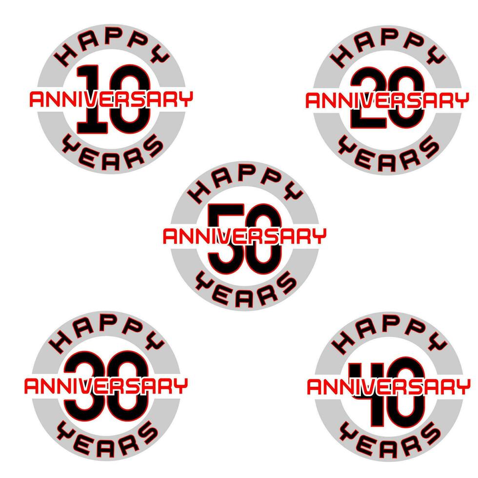 Happy anniversary icon set, 10-50 year anniversary icon set. Vector illustration