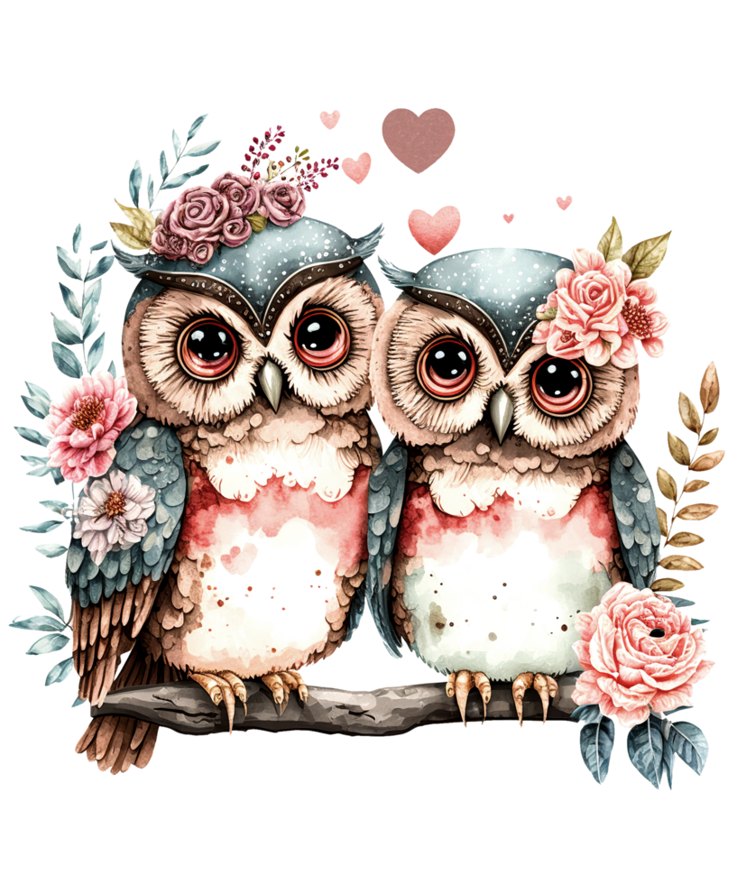 Couple Owl watercolor Sublimation Valentine Day png