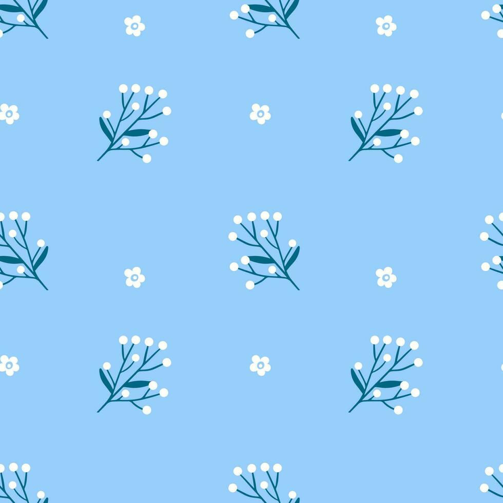 Cute twigs with white flowers. Seamless pattern for fobric, clothes and paper vector