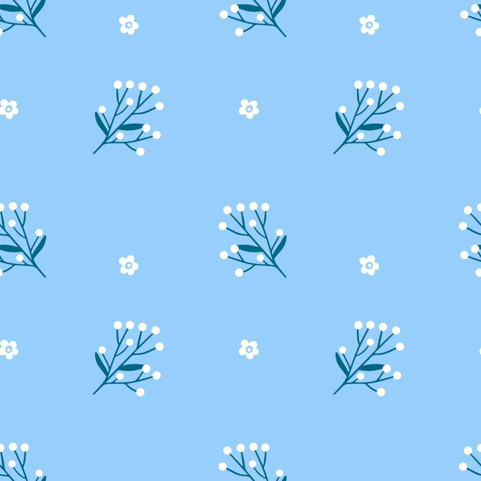 Cute twigs with white flowers. Seamless pattern for fobric, clothes and paper vector