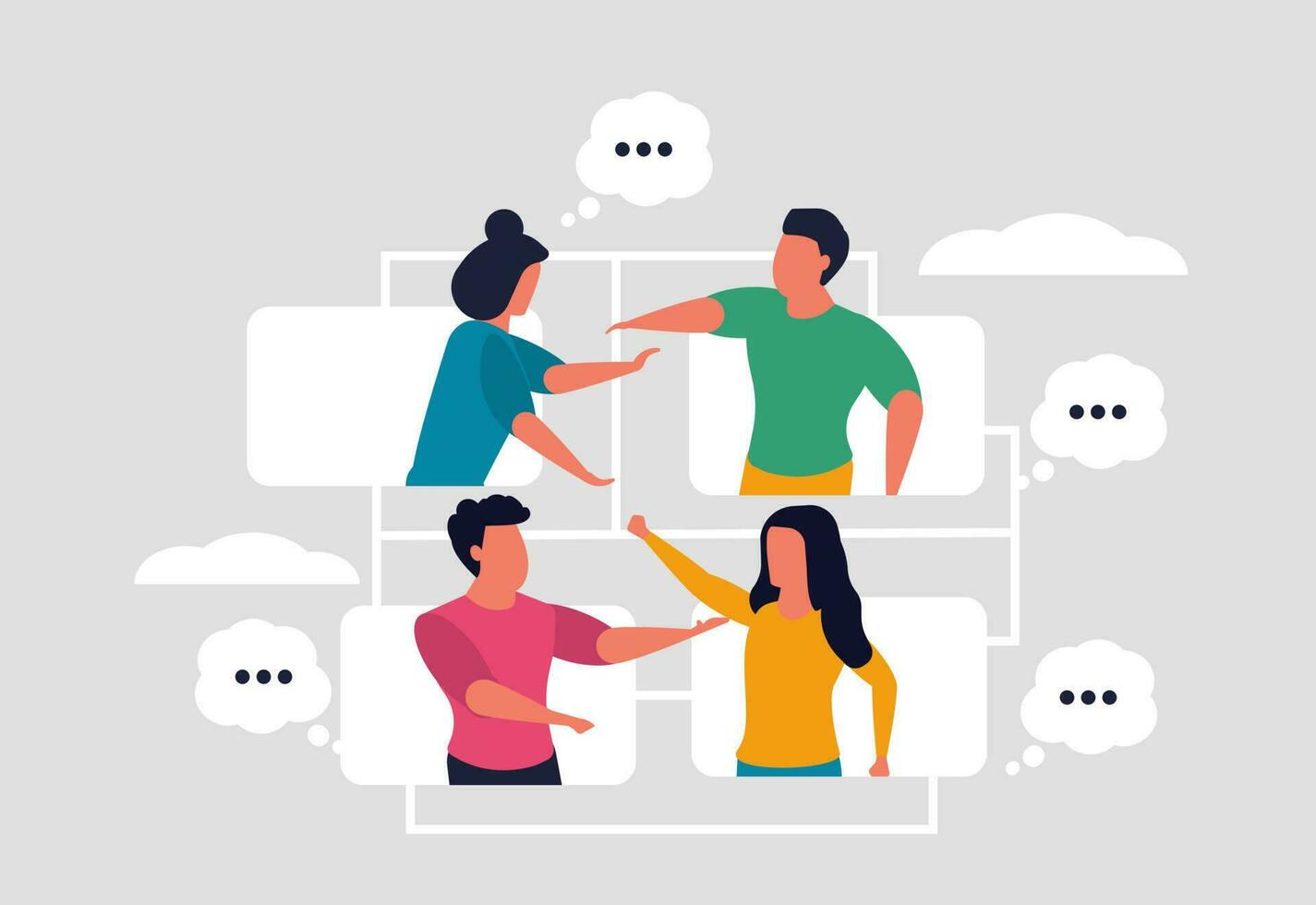 Online meeting or remote communication of colleagues at work. Internet communication and videoconferencing. Collaboration and collaboration made easy. Vector illustration concept