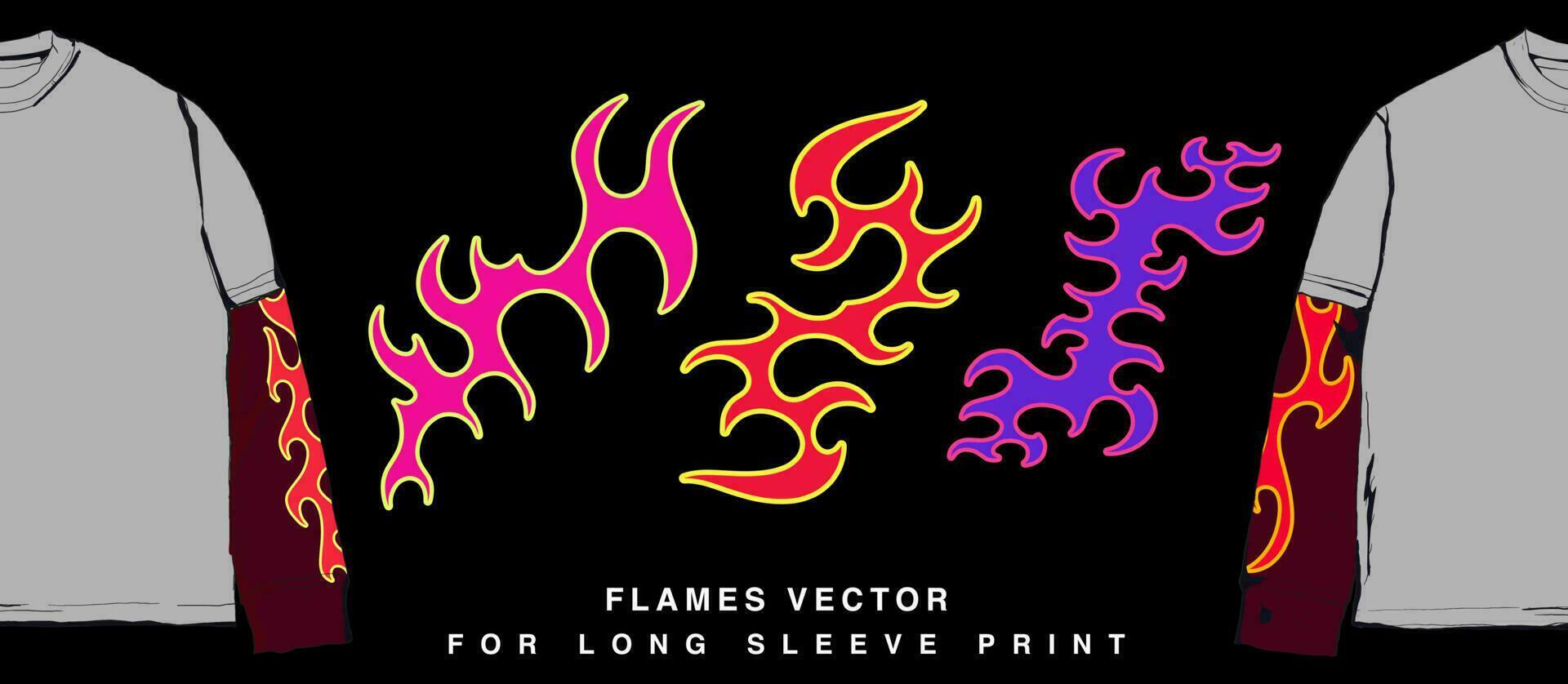 Inferno Style and Blaze a Trail with Hot Fire Ornaments for Sleeve and Chest Prints on 90's-Inspired Band T-Shirts and Merchandise vector