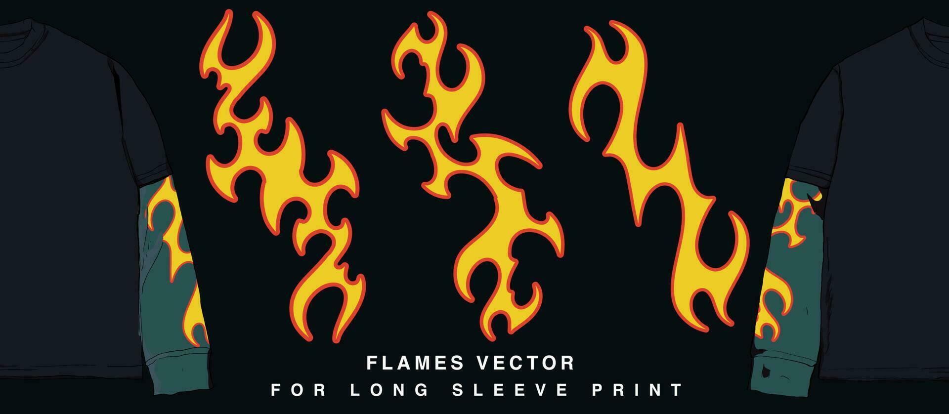 Inferno Style and Blaze a Trail with Hot Fire Ornaments for Sleeve and Chest Prints on 90's-Inspired Band T-Shirts and Merchandise vector