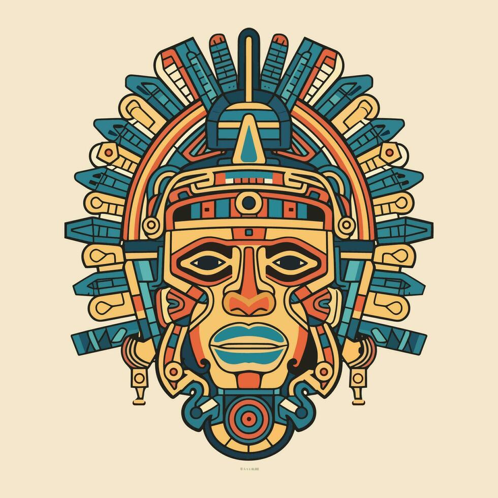 esta azteca ilustración diseño caracteristicas intrincado patrones y negrita colores, inspirado por el antiguo de la civilización Arte y cultura vector