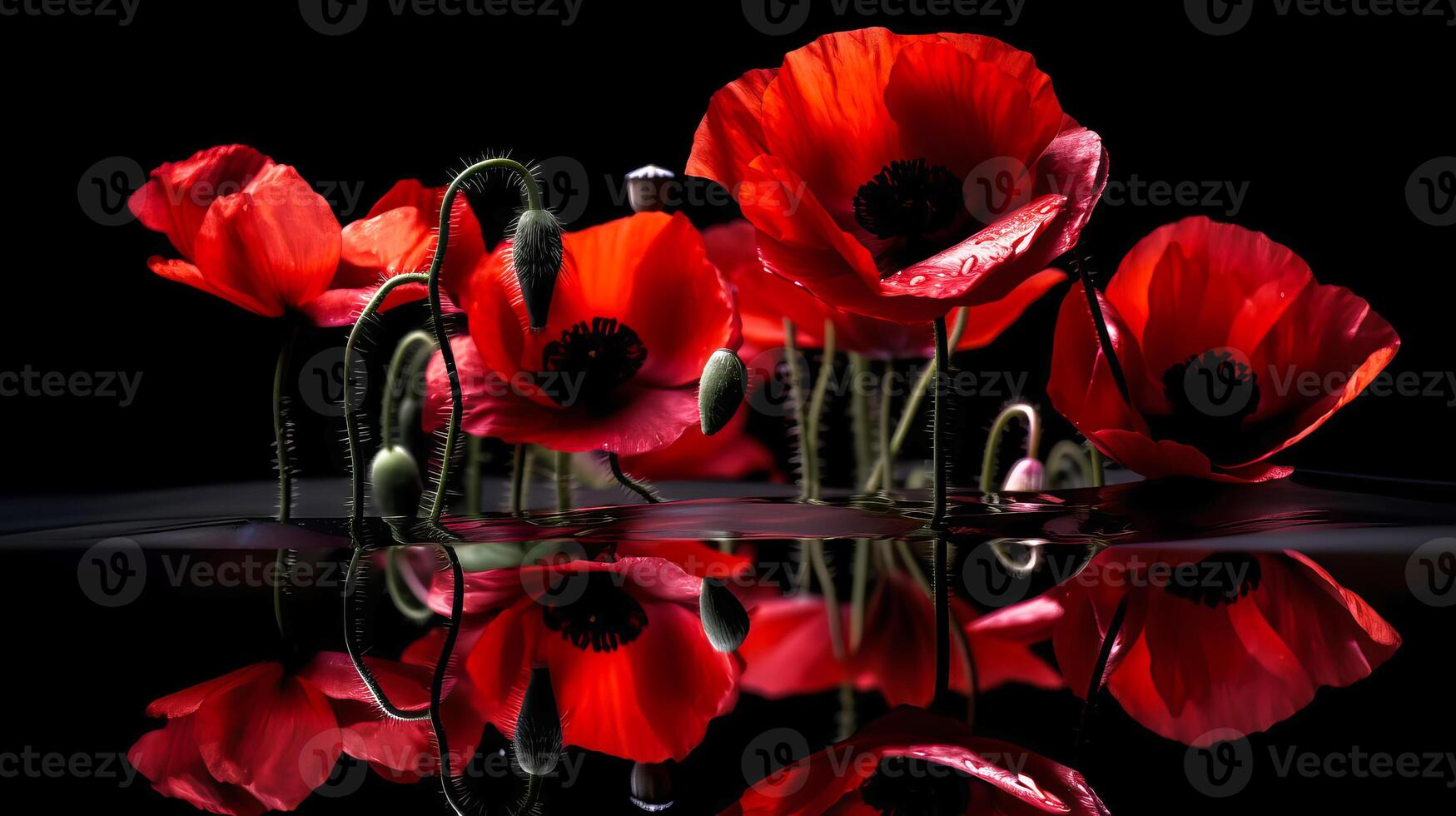 Red poppies as a symbol of memory for the fallen in the war. VE-Day, World War remembrance day. illustration photo