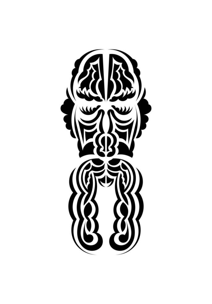 Mask in traditional tribal style. Black tattoo patterns. Isolated on white background. Vetcor. vector