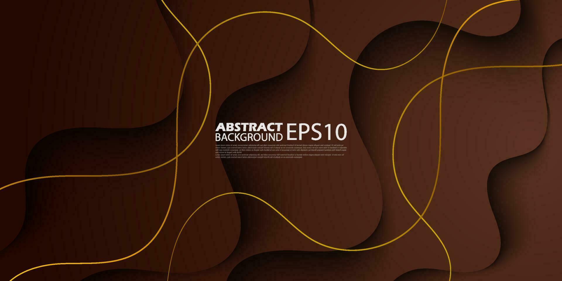 Abstract wavy dark brown luxury background template vector with shadow and gold lines.Futuristic background with strong pattern design.Eps10 vector