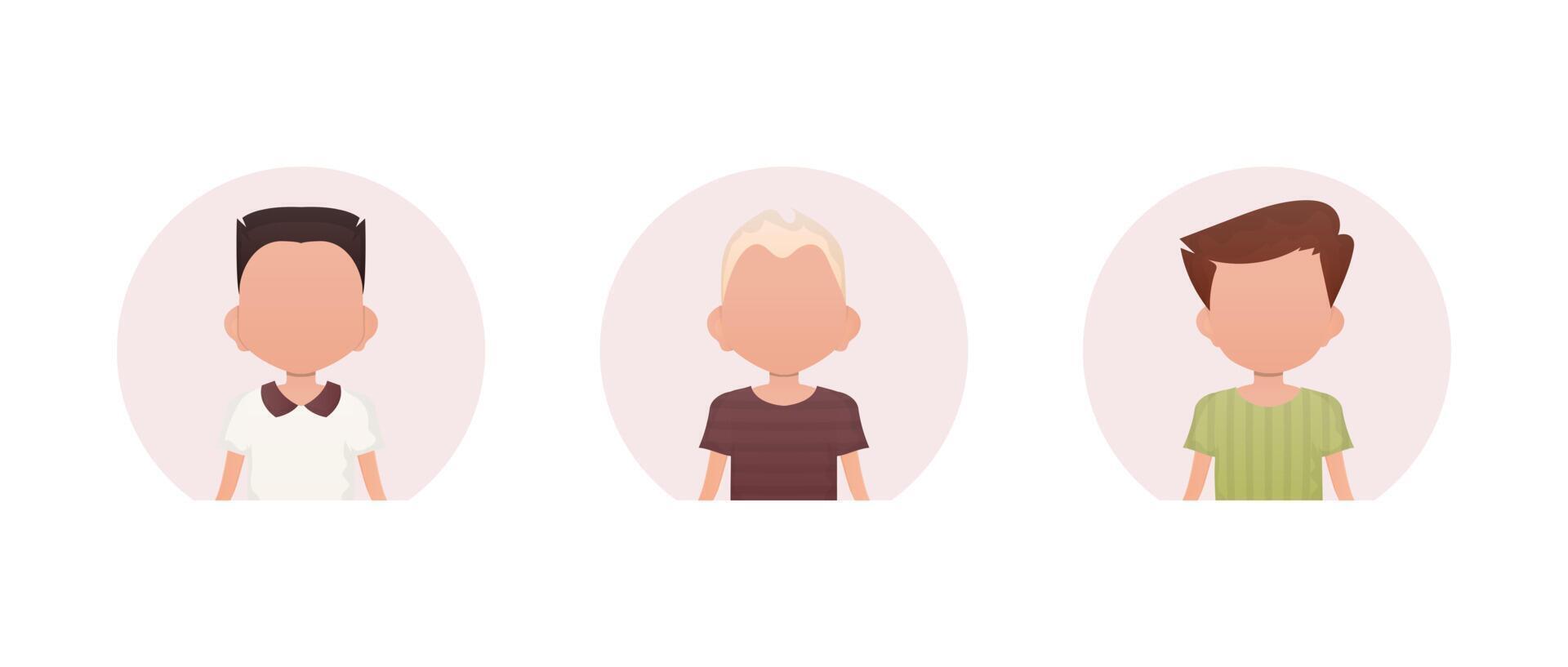 A set of portraits of boys with different styles of haircuts. Isolated. vector