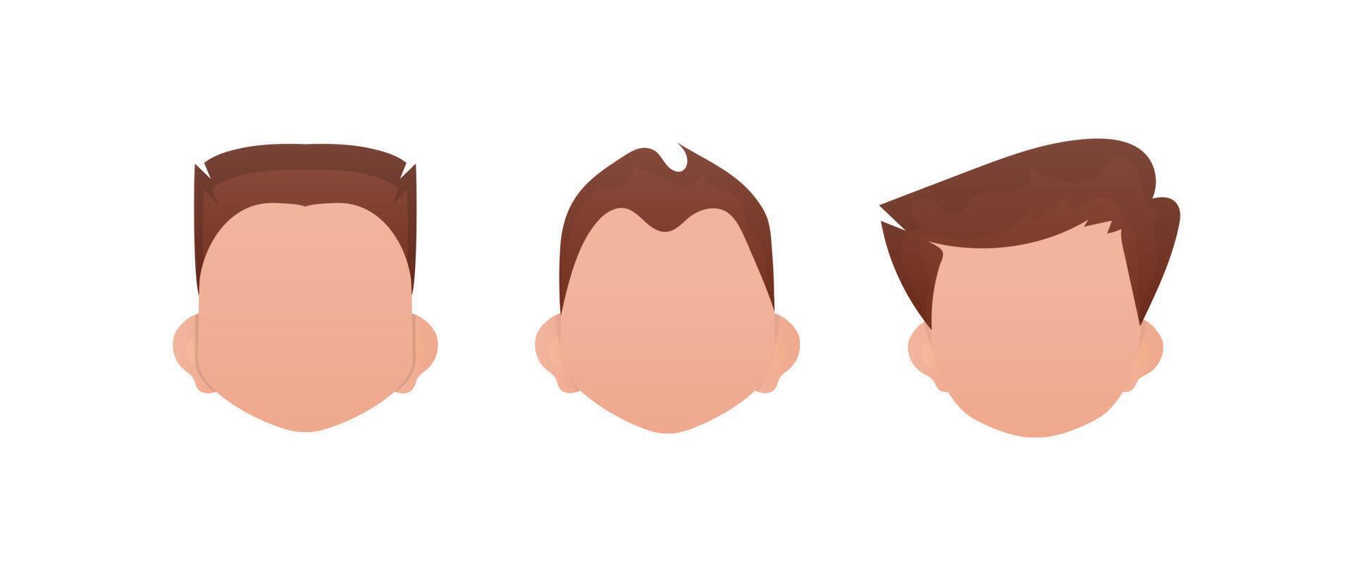 Set of faces of boys with different styles of haircuts. Isolated on white background. Vetkaran illustration. vector