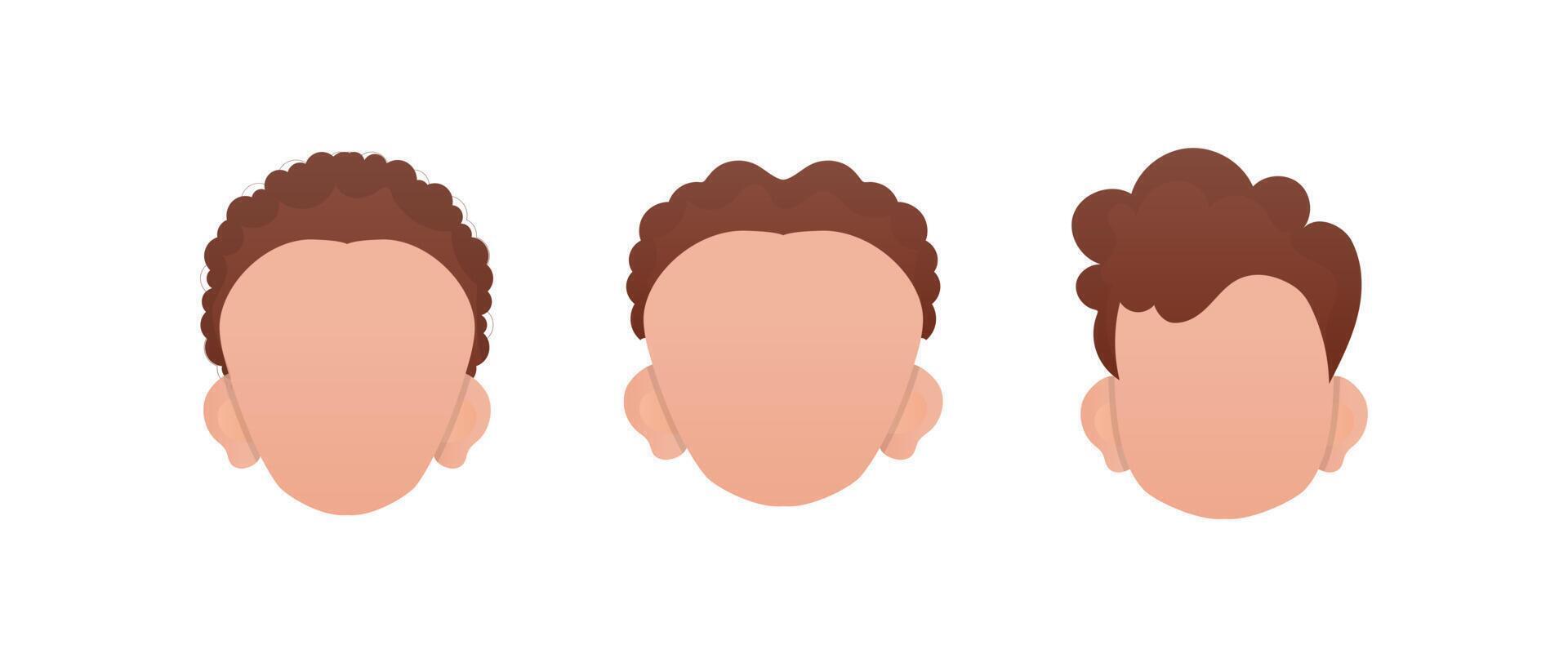 Set of Faces of little boys with different hairstyles. Isolated on white background. Vetkaran illustration. vector