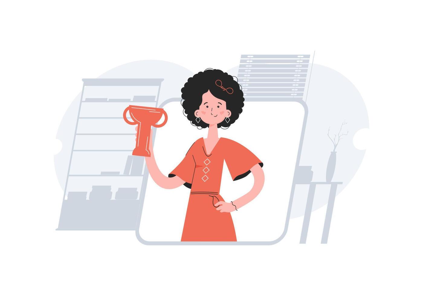 A woman stands waist-deep with a goblet. Victory. Element for presentations, sites. vector