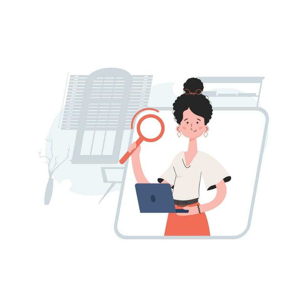 The girl is waist-deep holding a magnifying glass. Search. Element for presentations, sites. vector