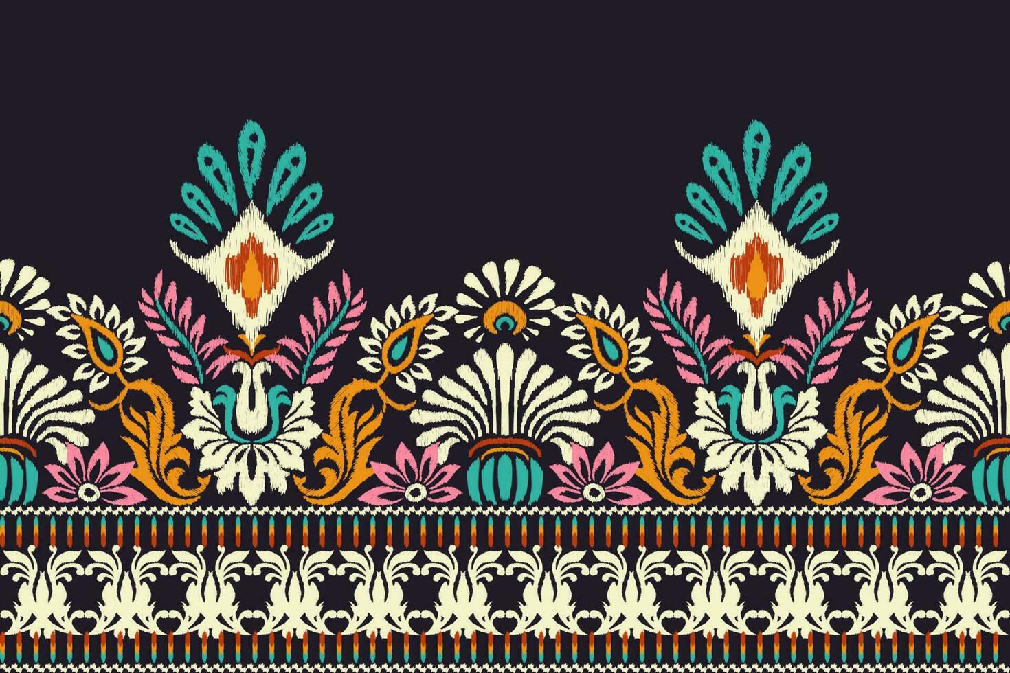 Ikat floral paisley embroidery on dark purple background.Ikat ethnic oriental pattern traditional.Aztec style abstract vector illustration.design for texture,fabric,clothing,wrapping,decoration,sarong