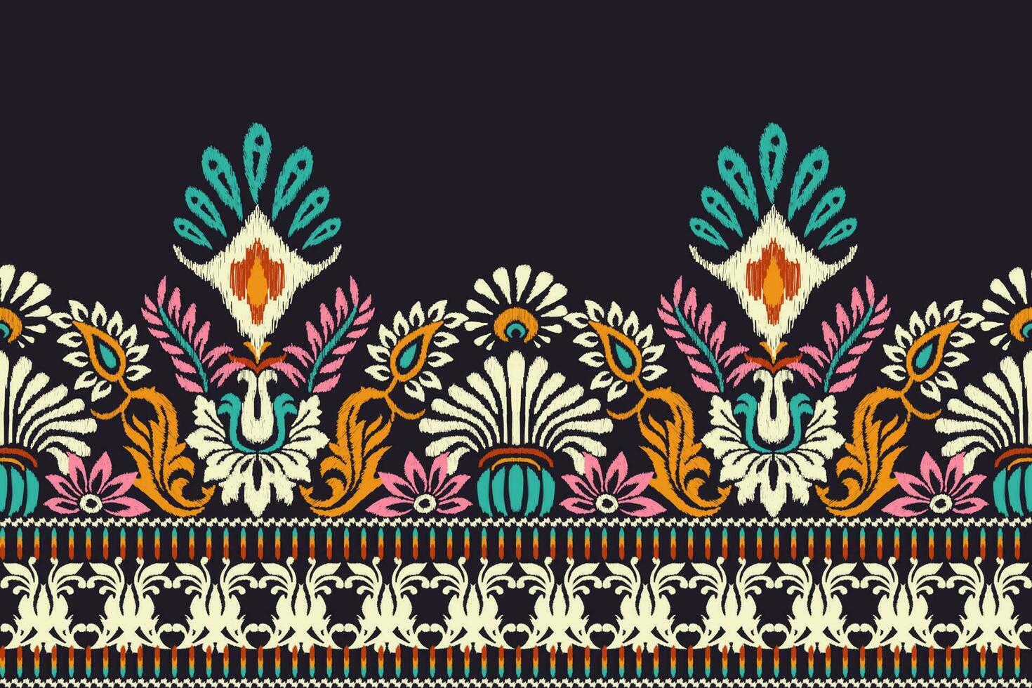 ikat floral cachemir bordado en oscuro púrpura fondo.ikat étnico oriental modelo tradicional.azteca estilo resumen vector ilustración.diseño para textura,tela,ropa,envoltura,decoración,pareo