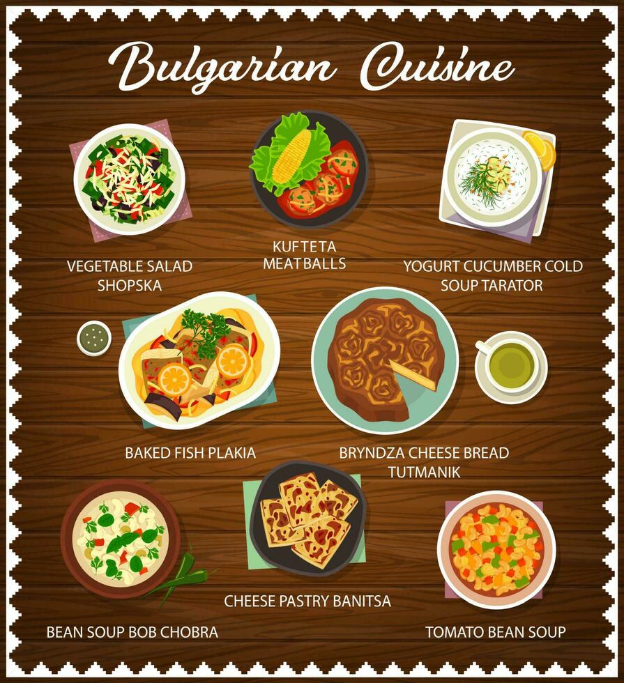 Bulgarian cuisine dishes vector menu page template