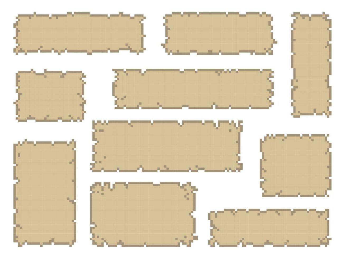 Pixel game vintage ribbons and scrolls. game asset vector