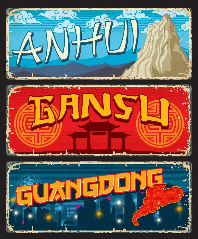 anhui, Gansu y Guangdong chino provincias plato vector