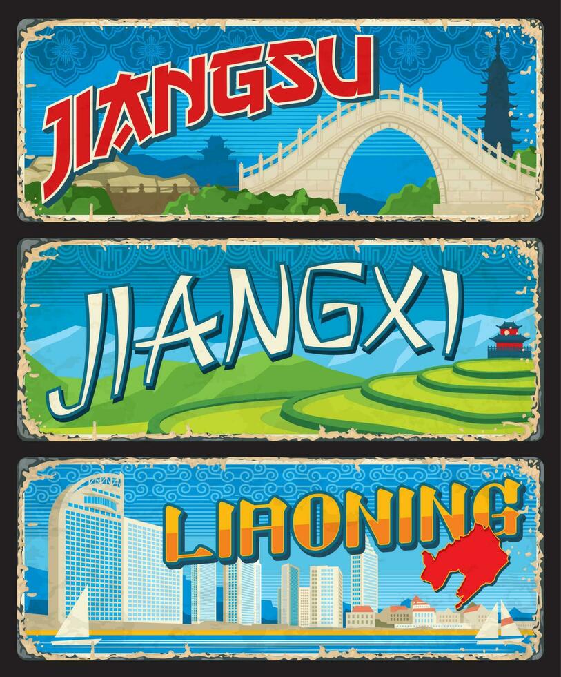 jiangsu, jiangxi, liaoning chino provincia platos vector