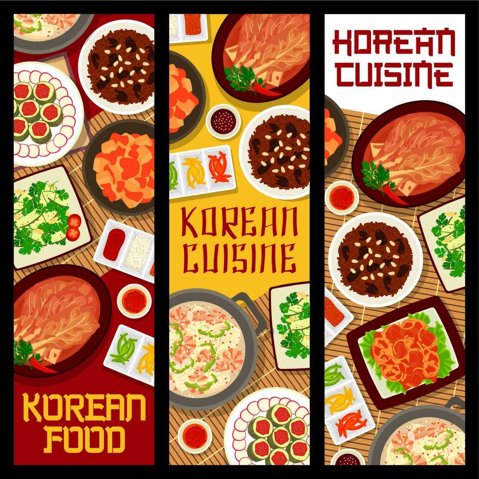 coreano cocina comida pancartas, asiático restaurante menú vector