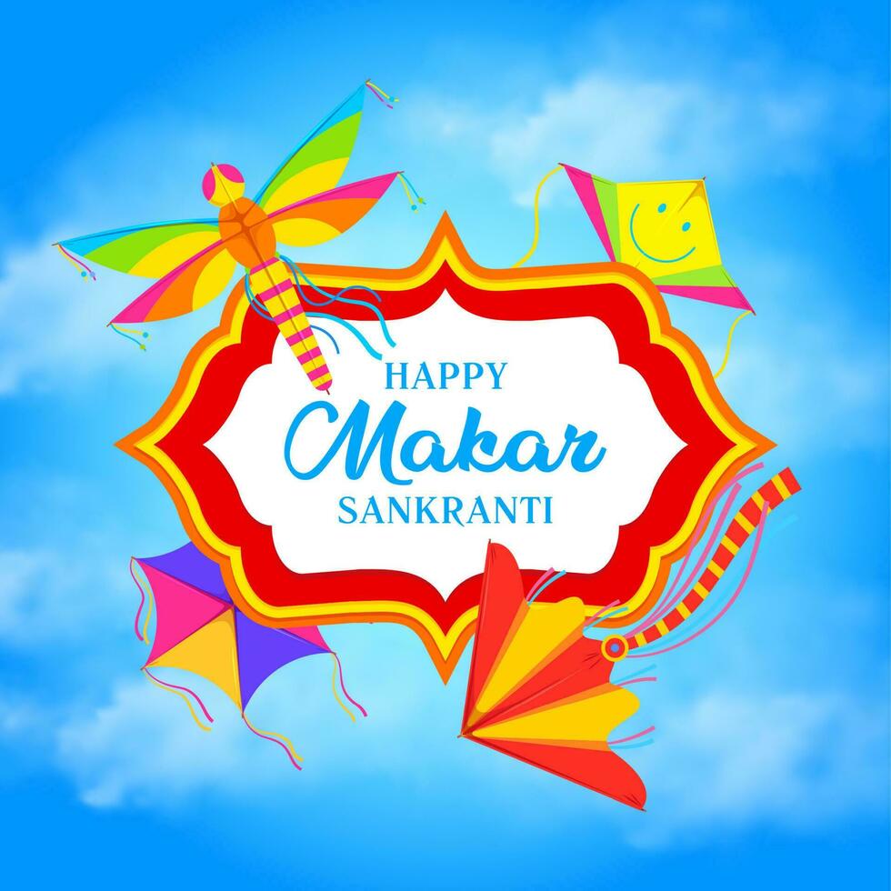 Makar Sankranti kites frame of Indian holiday vector