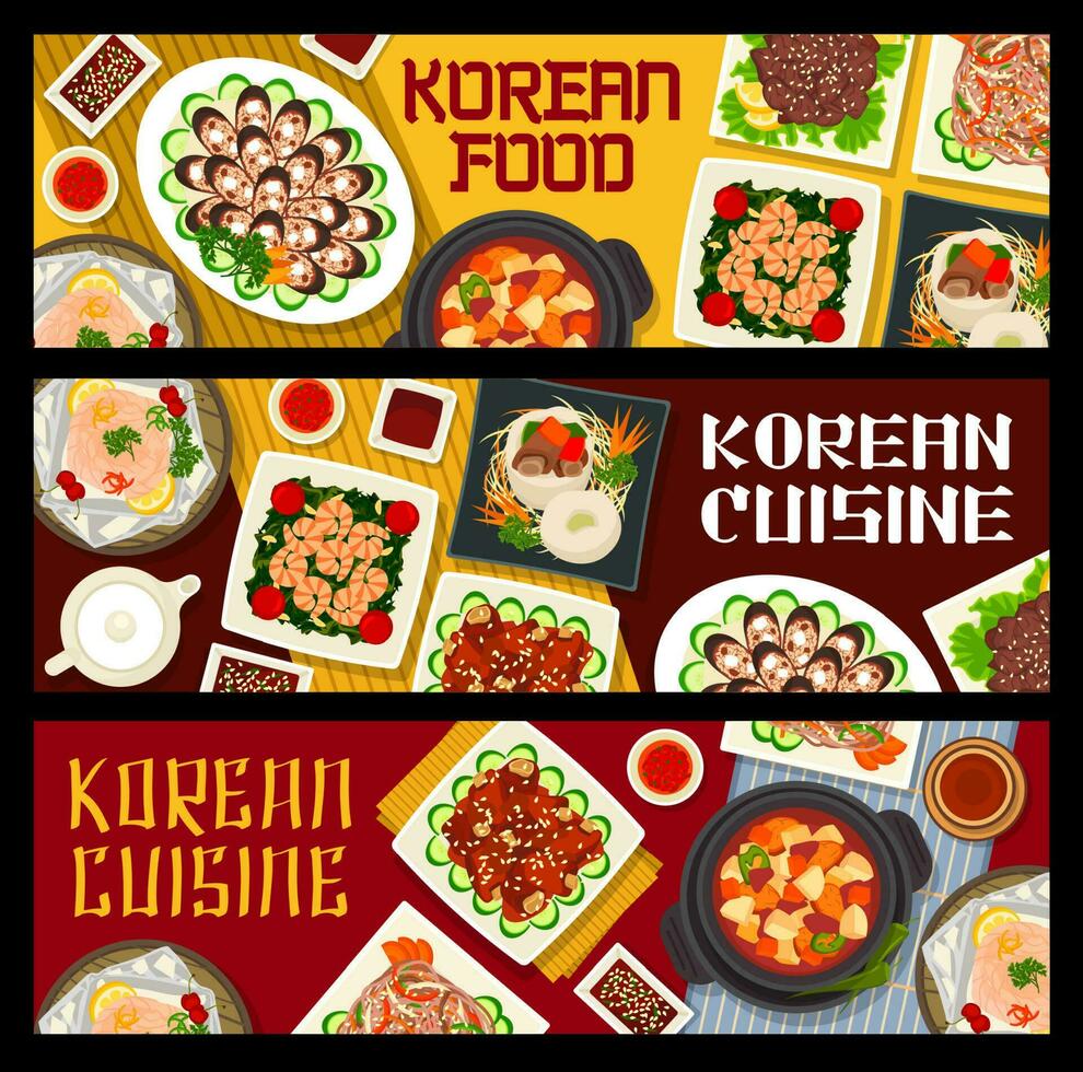 coreano cocina vector pancartas, comida de Corea.