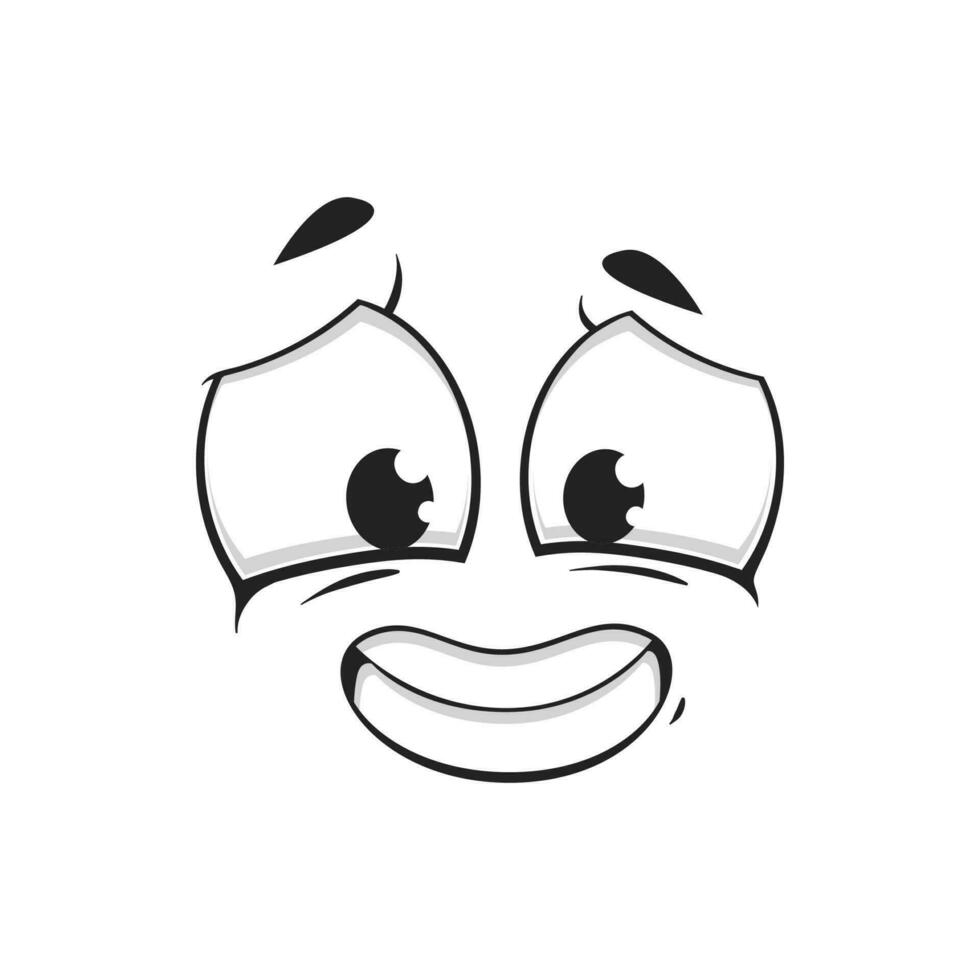 Confused cartoon face, guilty smiling character vector