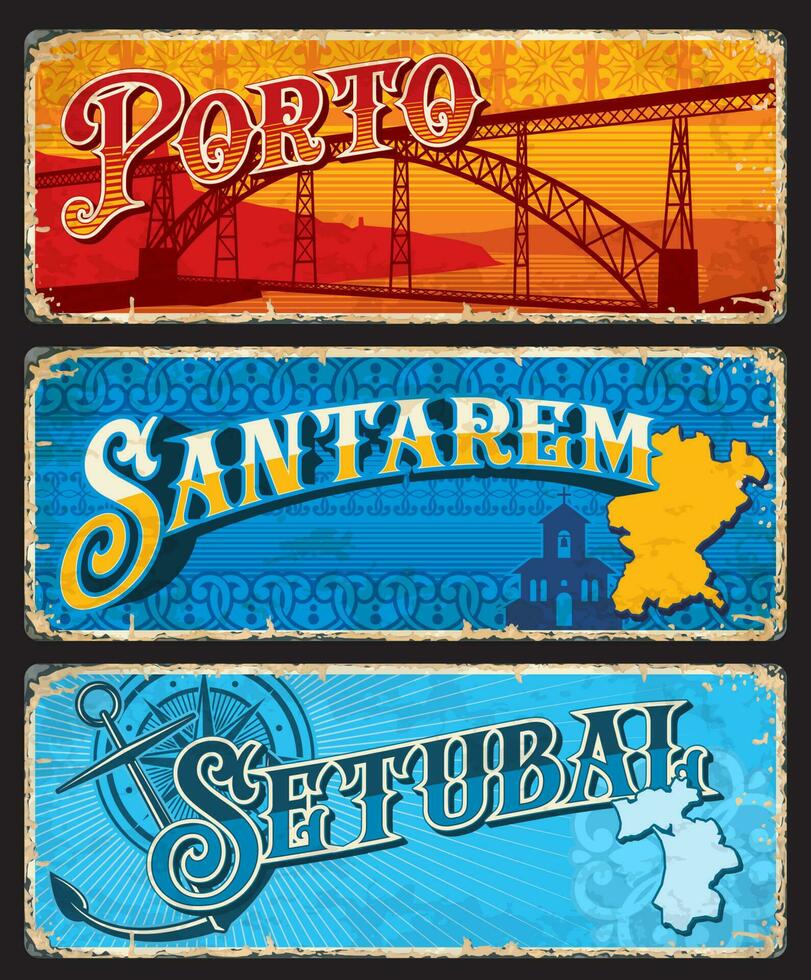 Porto, Santarem, Setubal portuguese regions plate vector