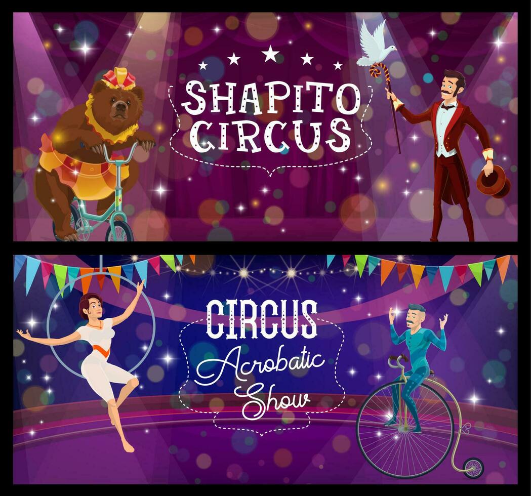 shapito circo acróbata en monociclo, entrenado oso vector