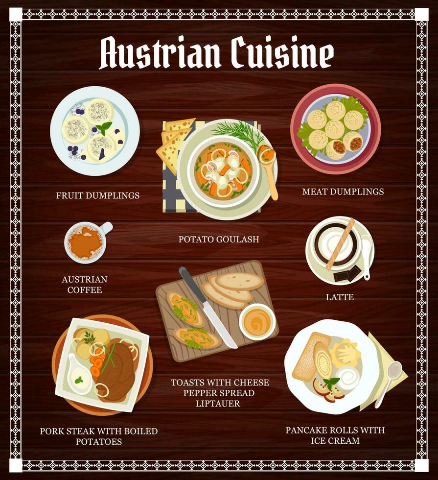 austriaco cocina menú, vector comida y bebidas