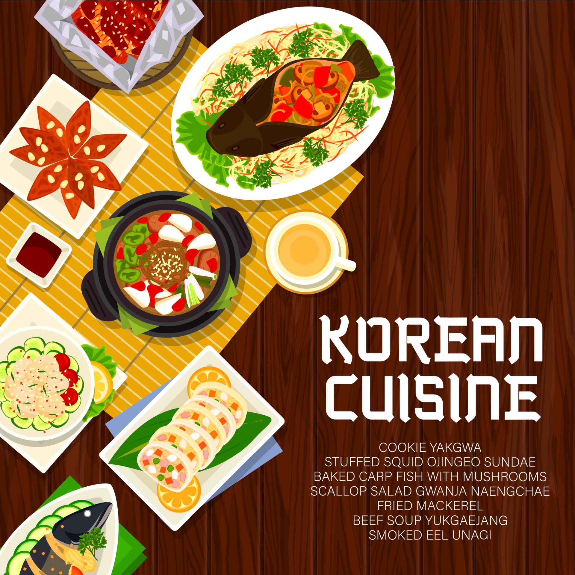 Korean food, Korea Asian cuisine menu cover poster 23592702 Vector Art
