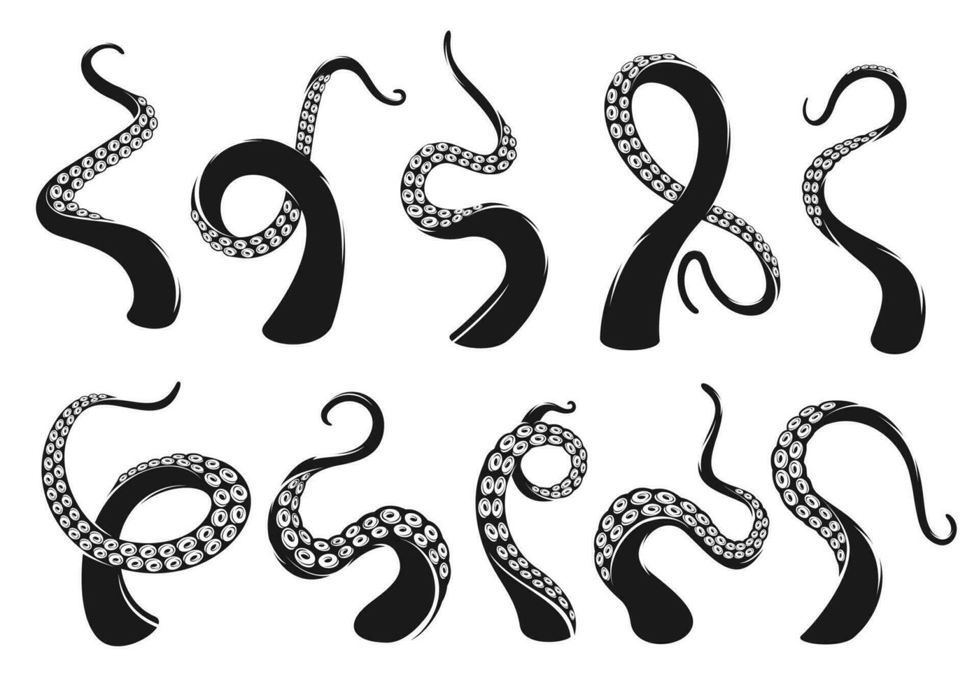 Kraken and octopus tentacle, squid monster tattoo vector