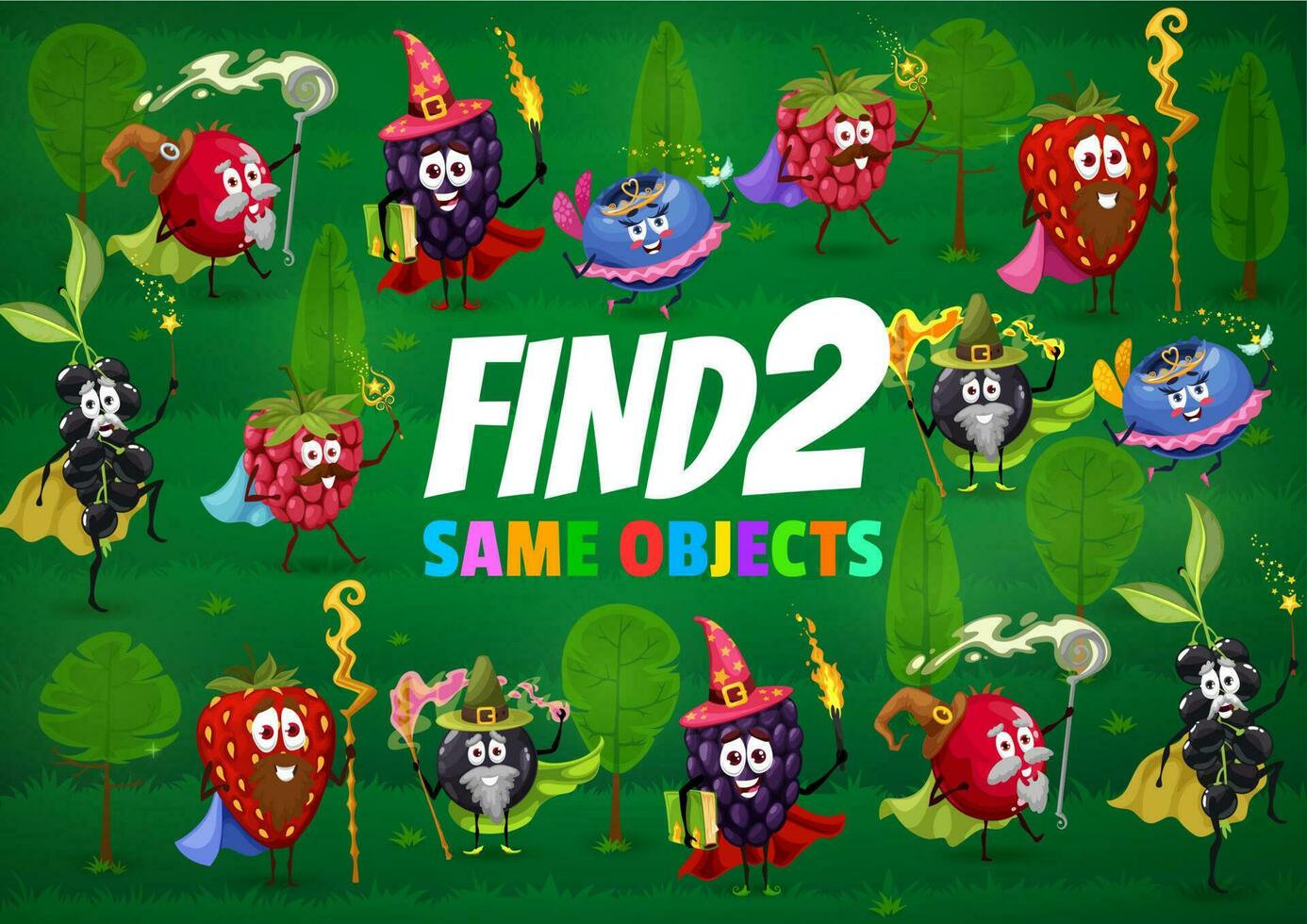 Find two same berry wizard, mage, warlock, fairy vector