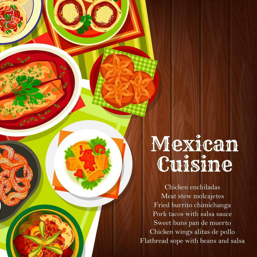 Mexican food cuisine, Mexico dinner dishes meals vector