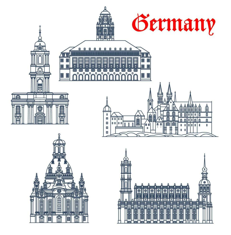 Germany, Dresden architecture buildings, churches vector