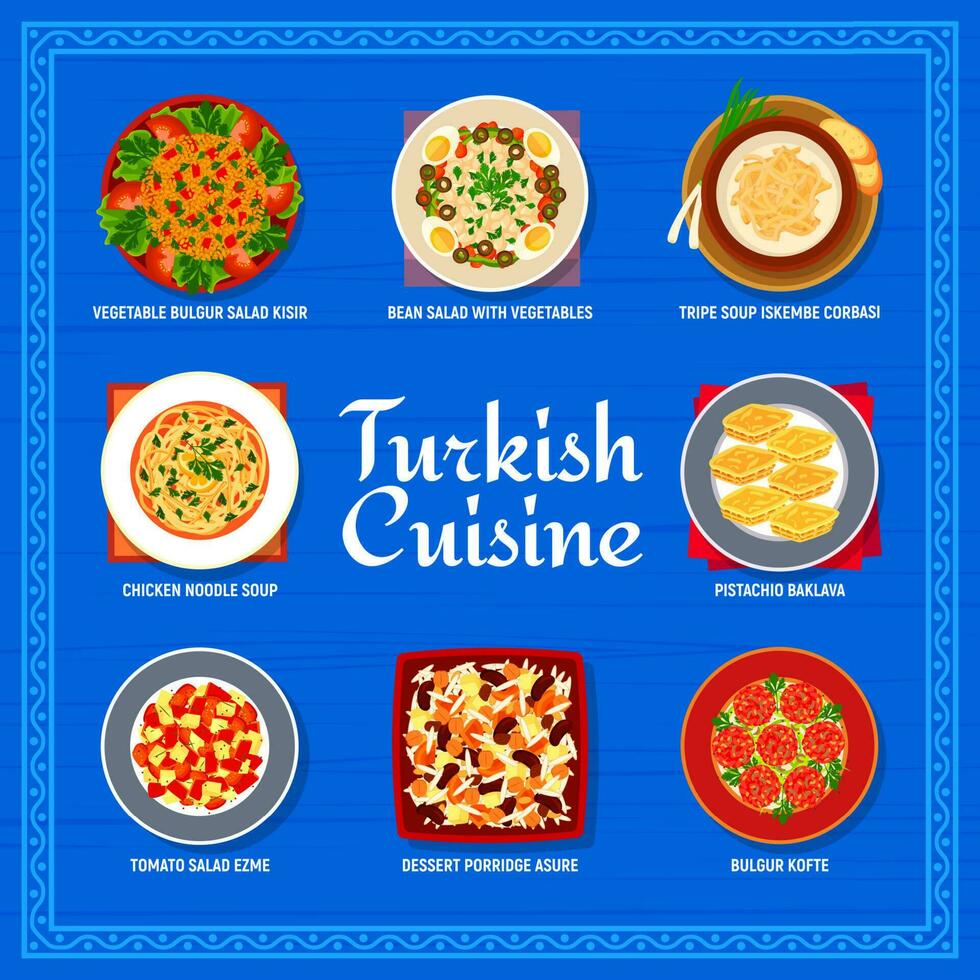 Turkish cuisine menu, Istanbul food dishes, meals vector