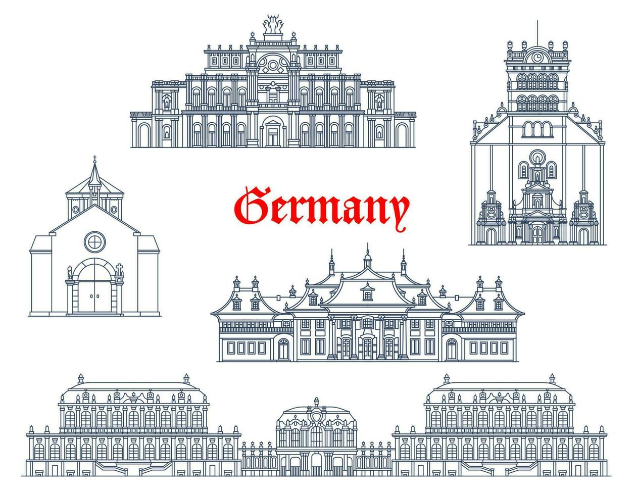 Germany, Dresden and Trier architecture buildings vector