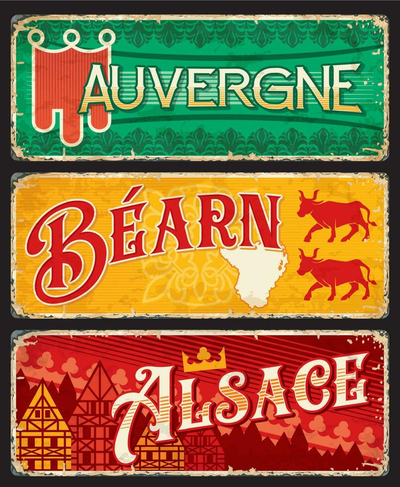 Alsace, Bearn and Auvergne regions plates vector