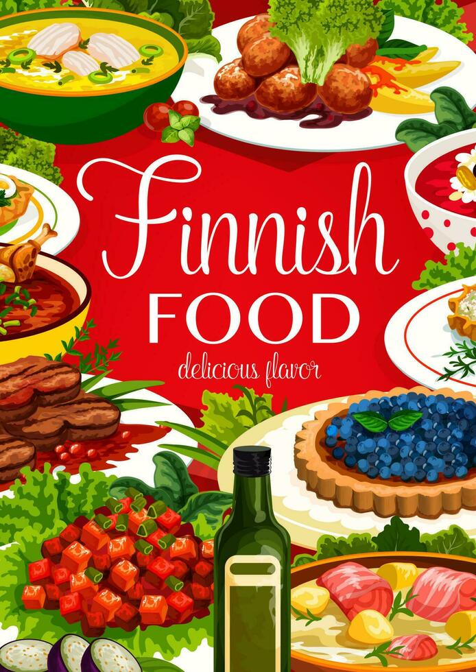 finlandés cocina comidas póster, Finlandia comida platos vector