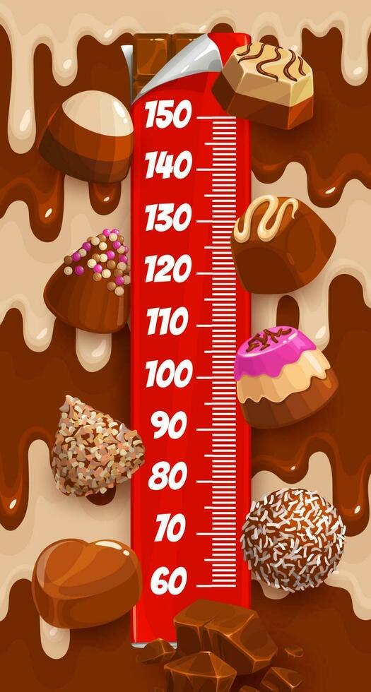 Kids height chart with choco, candies and caramel vector