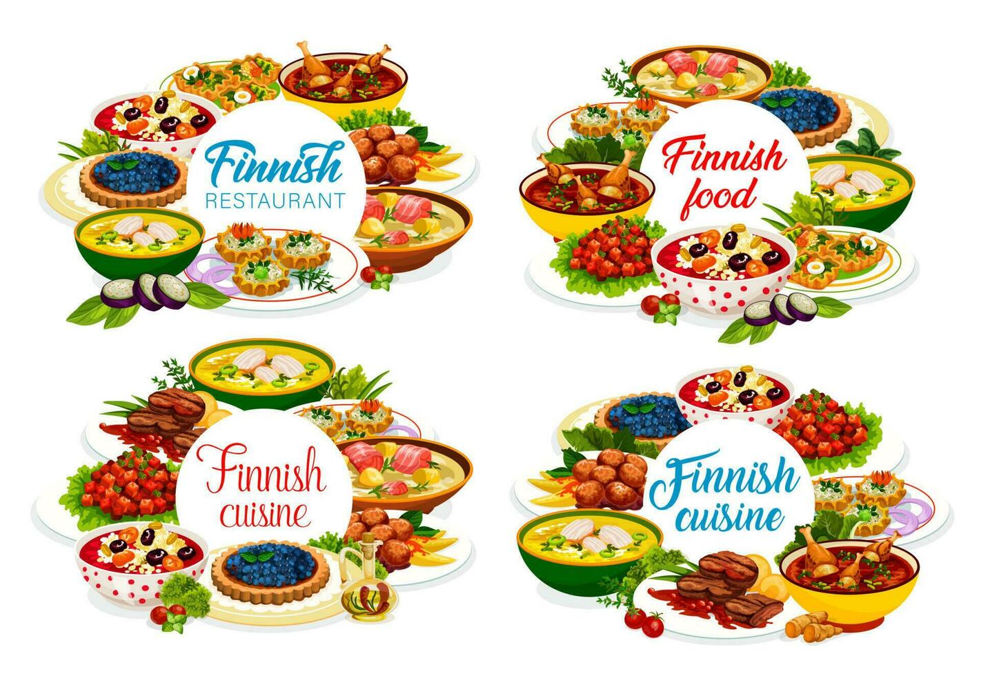 Finnish restaurant cuisine menu cover design meals vector