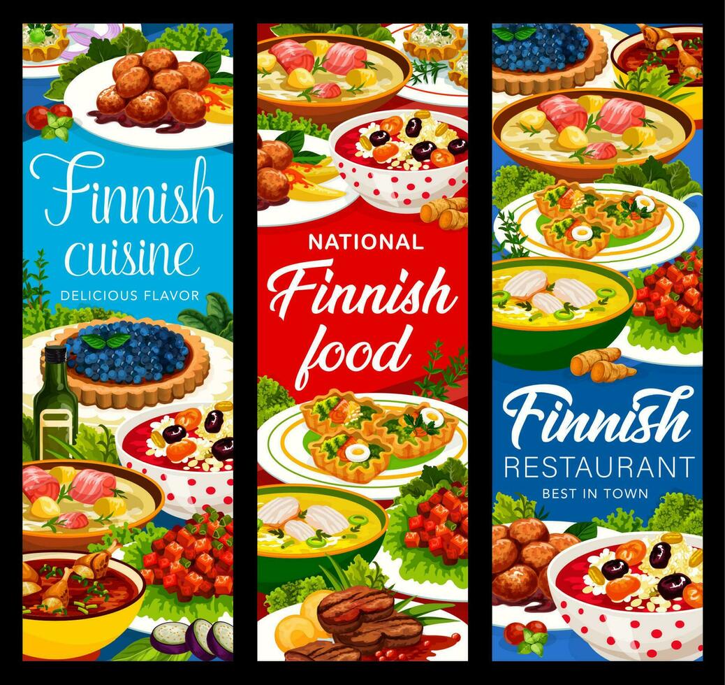 Finnish restaurant cuisine food banners meals menu vector