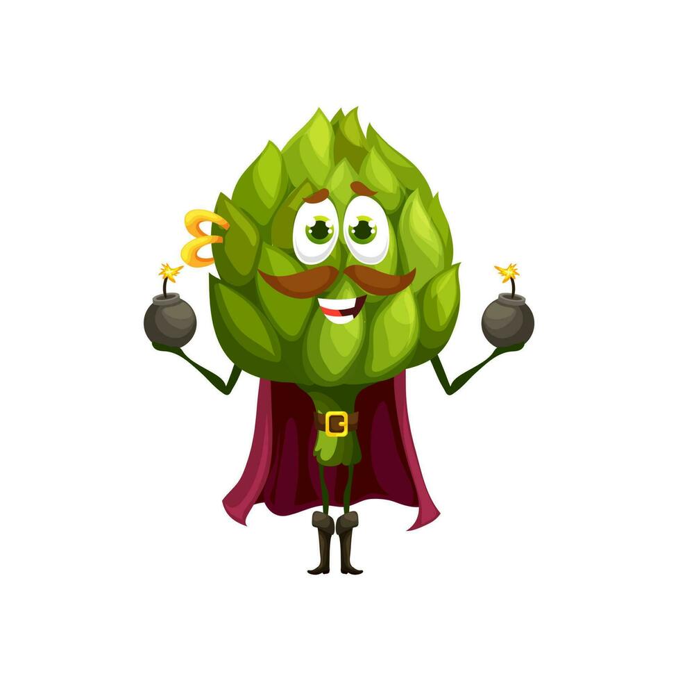 Cartoon artichoke corsair vegetable character vector