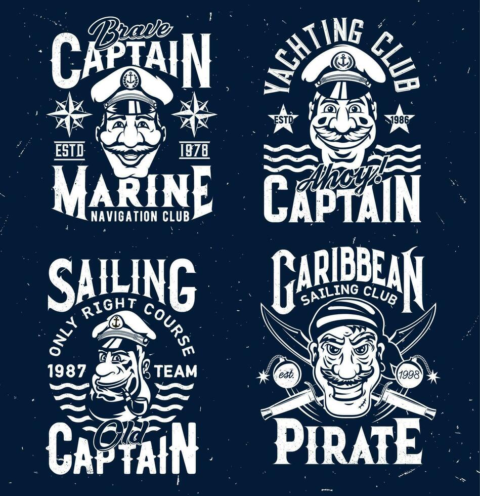 camiseta huellas dactilares pirata y capitanes, vector mascotas
