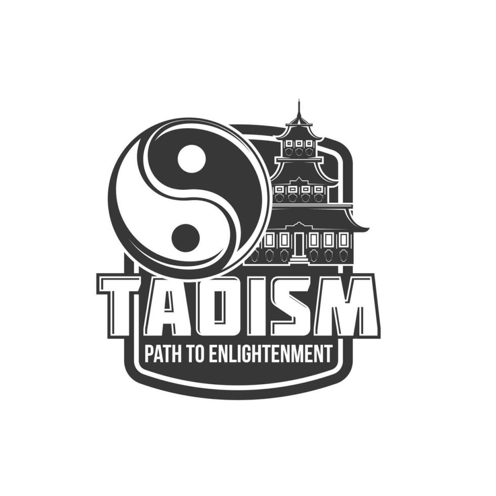 Taoism religion icon, temple pagoda, yin yang sign vector