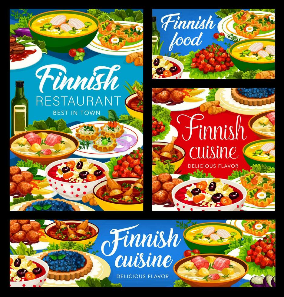 Finnish restaurant cuisine meals and food dishes vector