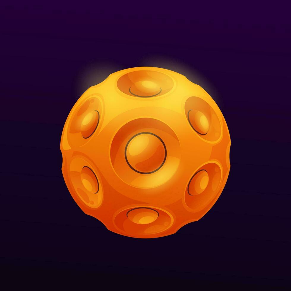 Cartoon yellow space plane with nucleus GUI icon vector